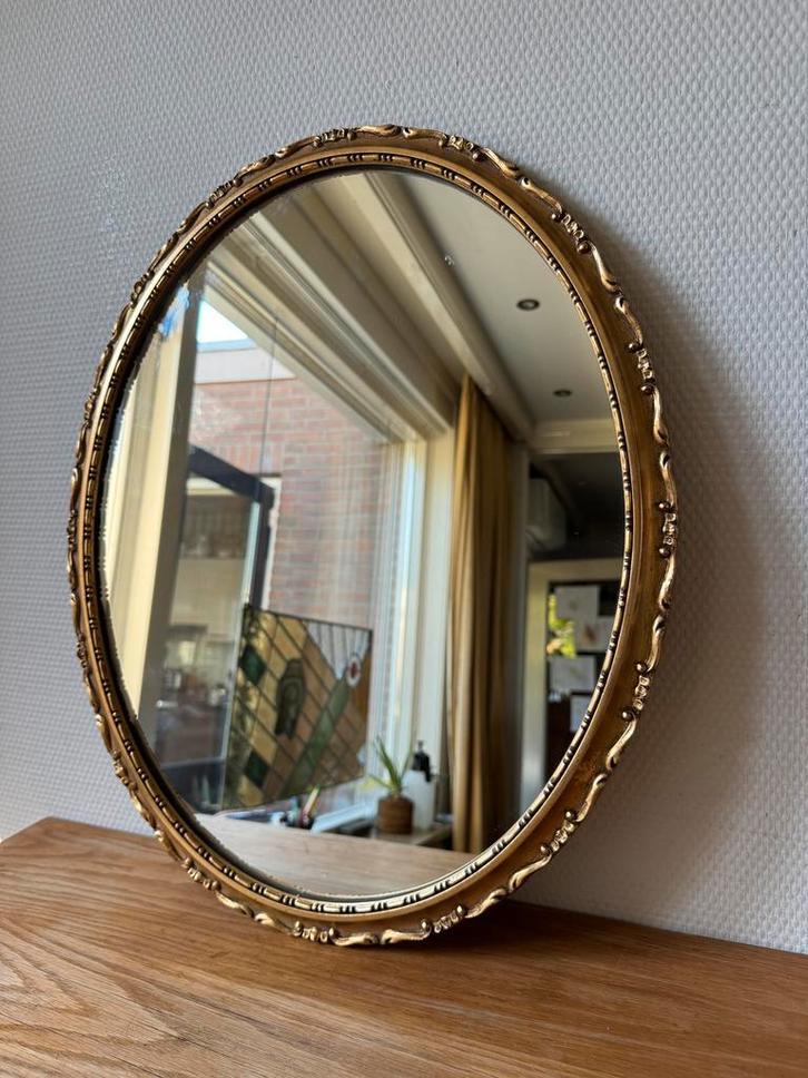 Schitterende Vintage Pieterman Spiegel, Ovaal, Goud, Huis en Inrichting, Woonaccessoires | Spiegels, Zo goed als nieuw, Minder dan 50 cm