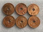 Zes stuks 1 cent 1945 D, Nederlands Indië., Postzegels en Munten, Munten | Nederland, Verzenden, Koningin Wilhelmina, 1 cent, Setje