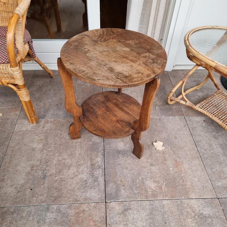 Vintage Bloemen Tafeltje Rond - Ø50cm, Huis en Inrichting, Tafels | Bijzettafels, Gebruikt, Rond, 45 tot 60 cm, Minder dan 55 cm