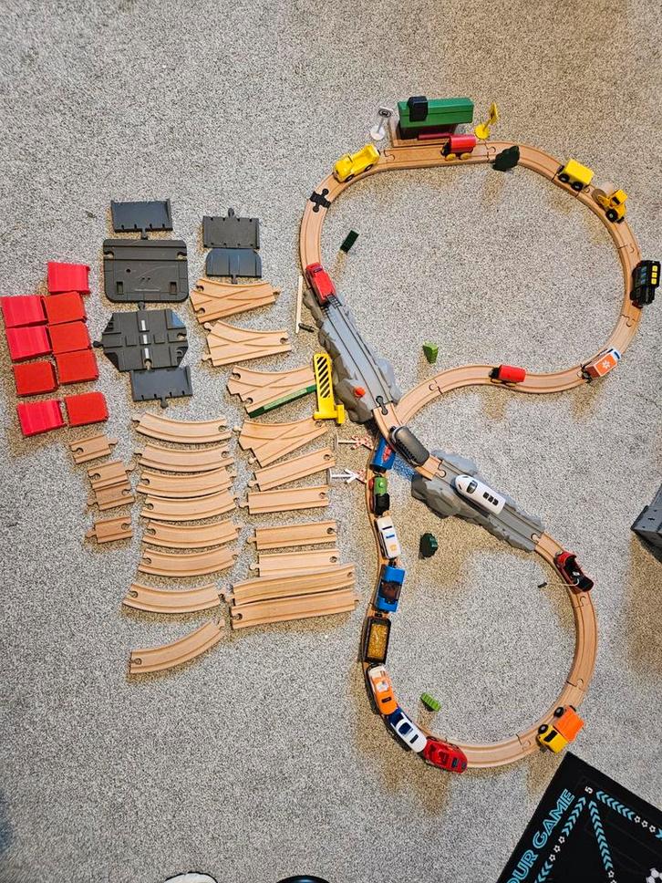 Houten Treinrails Brio/Lidl + Treintjes, Kinderen en Baby's, Speelgoed | Duplo en Lego, Zo goed als nieuw, Ophalen