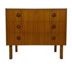 Vintage Deense Ladekast Kastje Jaren 60 Teak Fineer, Huis en Inrichting, Kasten | Ladekasten, Gebruikt, Vintage, 50 tot 100 cm