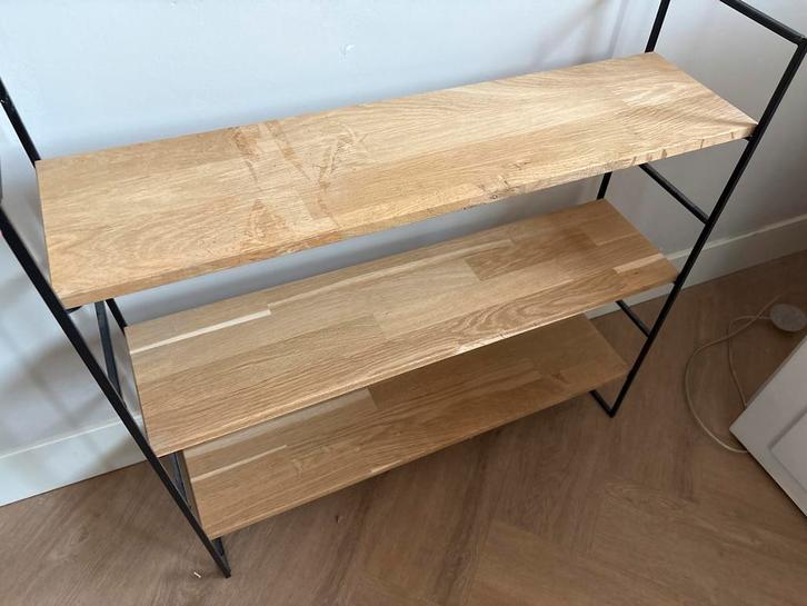 Houten / metalen wandrek met 3 planken, Huis en Inrichting, Kasten | Schoenenrekken, Zo goed als nieuw, Ophalen