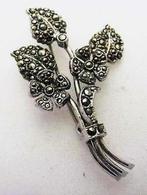 Antieke broche met markasieten, boeketje vergeet-mij-nietjes, Ophalen, Zo goed als nieuw, Zilver, Overige materialen