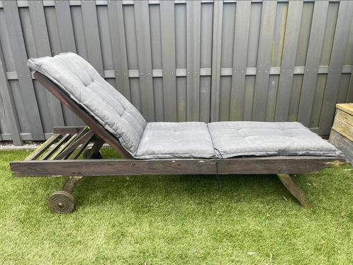 Teakhouten ligbed incl. kussen, Tuin en Terras, Ligbedden, Gebruikt, Teakhout, Ophalen