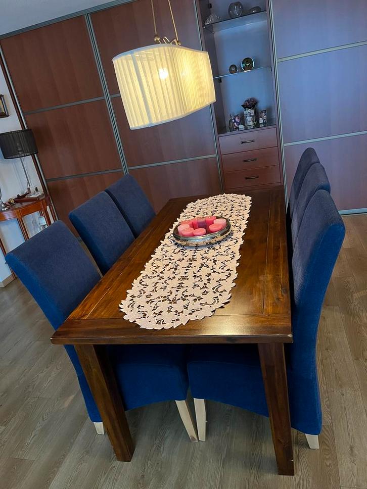 Houten Eettafel met 6 Stoelen, Huis en Inrichting, Tafels | Eettafels, Gebruikt, 100 tot 150 cm, 150 tot 200 cm, Vijf personen of meer