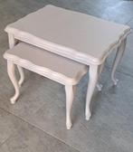 Te koop: Set van 2 houten tafeltjes beige taupe bijzettafel, Ophalen, Minder dan 45 cm, Minder dan 55 cm, Vierkant