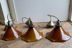 3 Bruine Glazen Hanglampen, Ophalen of Verzenden, Gebruikt, Glas, Minder dan 50 cm