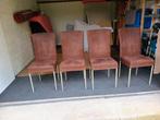 Set van 4 bruine eetkamerstoelen, Ophalen, Gebruikt, Bruin, Metaal