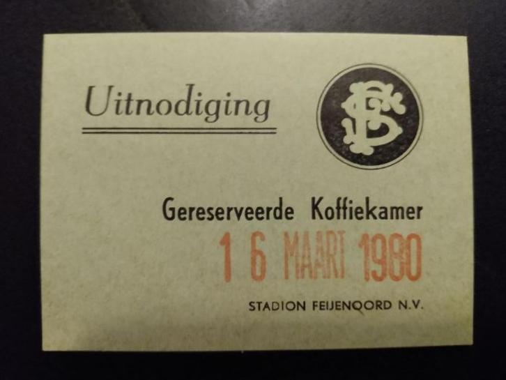 Kaartje Feyenoord koffiekamer 1980, Verzamelen, Sportartikelen en Voetbal, Gebruikt, Poster, Plaatje of Sticker, Feyenoord, Ophalen of Verzenden