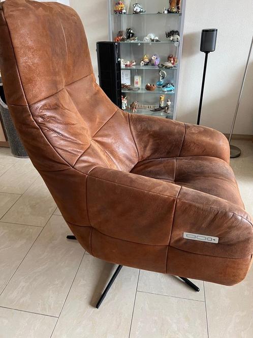 Luxe relax fauteuil merk Haveco, Huis en Inrichting, Fauteuils, Gebruikt, Leer, Metaal, 50 tot 75 cm, Ophalen