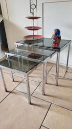 Vintage design chroom nesting tables nette staat 1970, Huis en Inrichting, Tafels | Bijzettafels, Ophalen, Minder dan 55 cm, Gebruikt