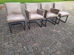 4 Leren stevige eetstoelen Taupe / stoelen in leer, Gebruikt, Bruin, Ophalen of Verzenden, Metaal