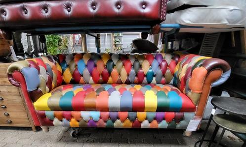 Chesterfield bank patchwork Delta Chesterfield Collection, Huis en Inrichting, Banken | Bankstellen, Gebruikt, 75 tot 100 cm, Ophalen