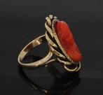 Antieke 14k gouden bloedkoraal camee dames ring handgemaakt, Sieraden, Tassen en Uiterlijk, Antieke sieraden, Goud, Met edelsteen