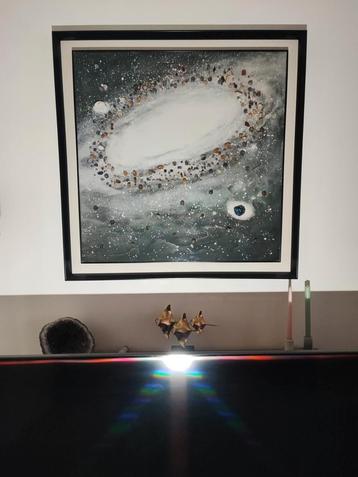 UNIEK SCHILDERIJ GALAXY MET MINERALEN EDELSTENEN SCHILDERIJ  beschikbaar voor biedingen