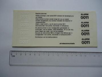 sticker oud PTT Telefoon ALARM VEL 0011 politie brandweer beschikbaar voor biedingen