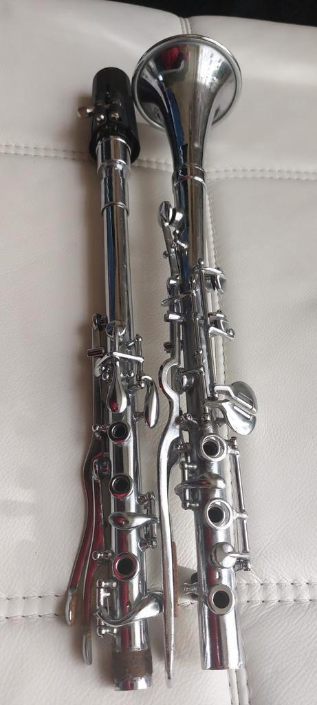 G.sol.mettalen turkishe klarinet  80cm lang bijna o, Muziek en Instrumenten, Blaasinstrumenten | Klarinetten, Gebruikt, Bes-klarinet