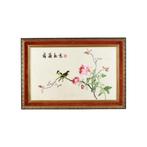 Ingelijst Fijn Chinees Borduurwerk op Zijde Vogels op Tak, Antiek en Kunst, Ophalen of Verzenden
