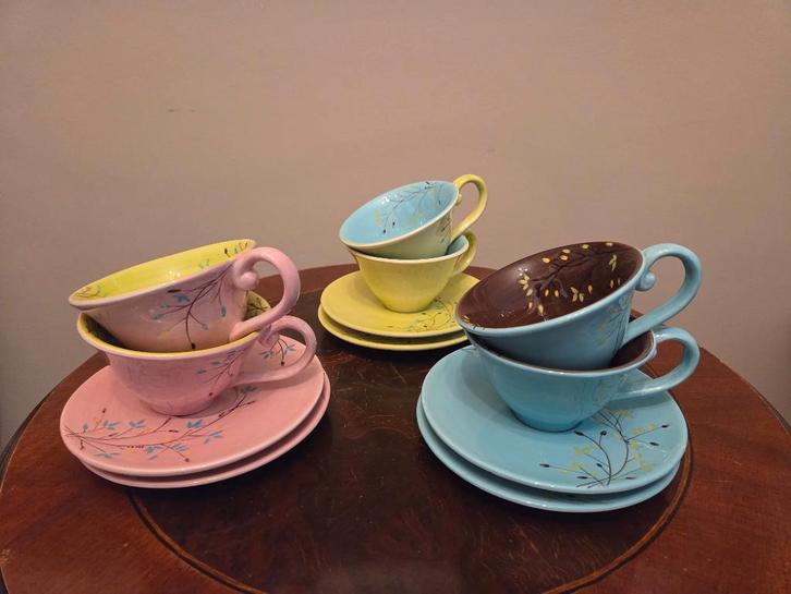 6 Franse vintage kop en schotels Now’s Home, Antiek en Kunst, Curiosa en Brocante, Ophalen of Verzenden