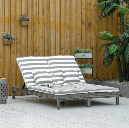 rugleuning, rotan look, grijs+wit, 196 x 120 x 28 cm NIEUW, Tuin en Terras, Ligbedden, Nieuw, Rotan, Ophalen