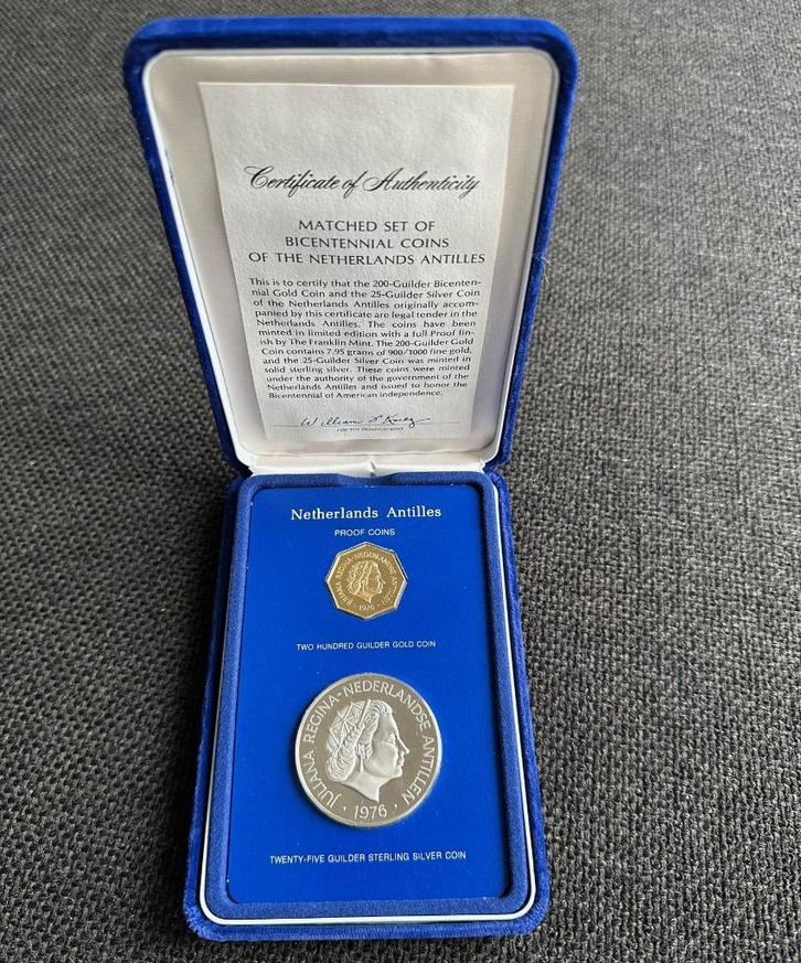 Nederlandse Antillen combiset goud/zilver 1976, Postzegels en Munten, Munten | Nederland, Overige waardes, Koningin Juliana, Goud