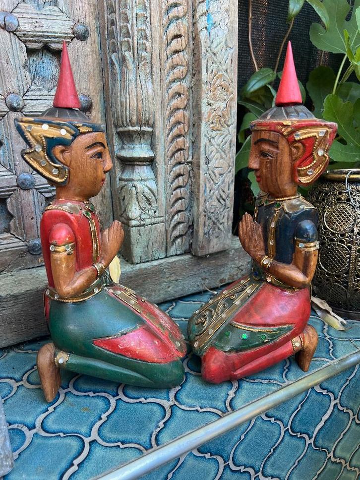 Thailand poortwachter set houtsnijwerk beeld vintage Thaise, Antiek en Kunst, Kunst | Beelden en Houtsnijwerken, Ophalen of Verzenden