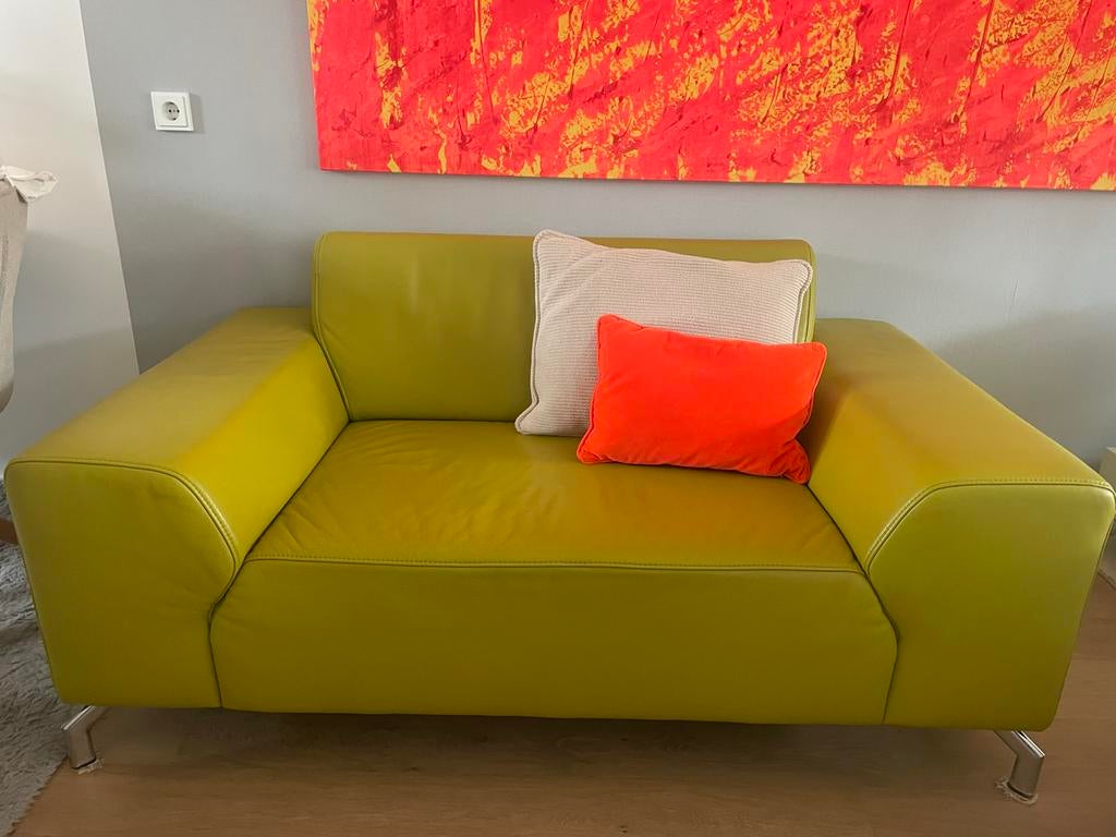 Montel leren loveseat - Groen/lime, Huis en Inrichting, Fauteuils, Ophalen, Gebruikt, Leer, 75 tot 100 cm
