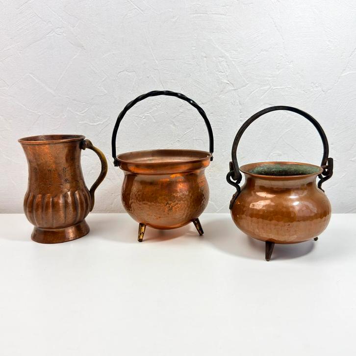Antieke koperen potten en beker – Nederlands vakwerk, Antiek en Kunst, Antiek | Koper en Brons, Ophalen of Verzenden