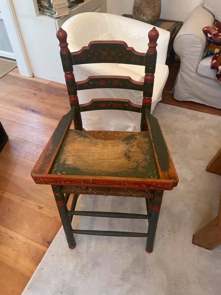 Antieke Hindeloopen Kinderstoel, Huis en Inrichting, Stoelen, Gebruikt, Eén, Hout, Overige kleuren, Ophalen