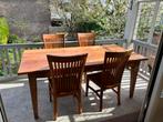 Teak houten tafel + 4 stoelen, Huis en Inrichting, 4 tot 6 stoelen, Gebruikt, Ophalen