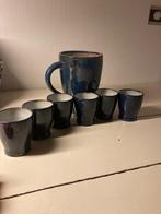 Blauw Aardewerk Wijn/Water Servies + 6 Mokken, Gebruikt, Ophalen of Verzenden, Overige stijlen, Aardewerk