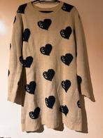 Crème gebreide jurk met hartjes - Maat S, Kleding | Dames, Jurken, Ophalen, Beige, Maat 36 (S), Gedragen