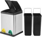 Prullenbak 16 Liter - 2 vakken - Staal - Grijs - NIEUW, Met pedaal, Info@trend24.nl, Nieuw, Ophalen of Verzenden