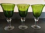 Krosno geblazen glas 3 stuks groen, Antiek en Kunst, Antiek | Glas en Kristal, Ophalen