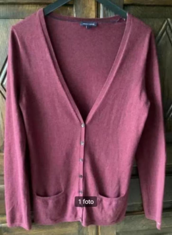 Donkerrood vest V-hals; L; TOMMY HILFIGER; wol / katoen, Kleding | Dames, Truien en Vesten, Zo goed als nieuw, Maat 42/44 (L)
