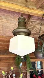 Antieke Koperen Lamp met Melkglas Kap, Ophalen