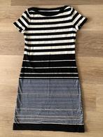 Tricot jurk, blauw, zwart, off white gestreept mt 40, Maat 38/40 (M), Blauw, Ophalen of Verzenden, Zo goed als nieuw