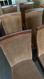 6x Lloyd Loom eetkamerstoelen met houten poten, Ophalen, Zo goed als nieuw, Bruin, Vijf, Zes of meer stoelen