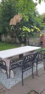 4 nette zwarte metalen tuinstoelen, Tuin en Terras, Tuinstoelen, Ophalen, Gebruikt, Metaal