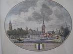 gravure stad Delft rond 1790. Handgekleurd, ingelijst 29x24, Ophalen of Verzenden