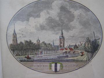 gravure stad Delft rond 1790. Handgekleurd, ingelijst 29x24  beschikbaar voor biedingen
