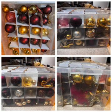 ~ Mooie kerstballen bordeauxrood en goud kleurig ~ beschikbaar voor biedingen