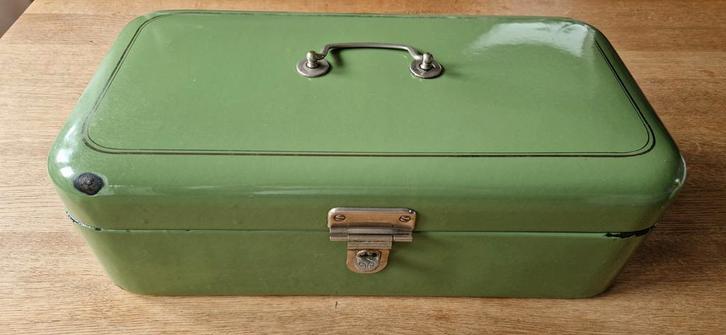 Vintage Emaille Broodtrommel - Reseda Groen, Antiek en Kunst, Antiek | Emaille, Ophalen of Verzenden