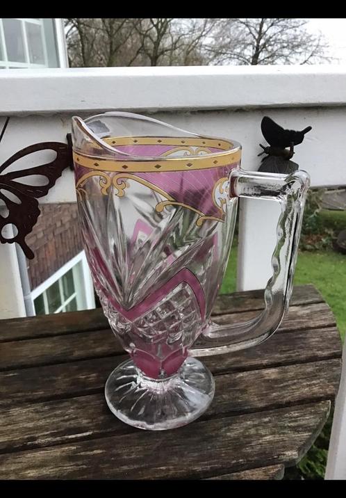 Glazen karaf dik persglas, ong 23 centimeter hoog, handgreep, Antiek en Kunst, Curiosa en Brocante, Ophalen of Verzenden