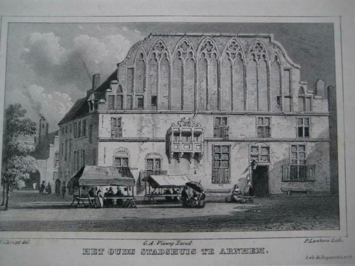 25 / Arnhem  het Stadhuis  Litho  1846, Antiek en Kunst, Kunst | Litho's en Zeefdrukken, Ophalen of Verzenden
