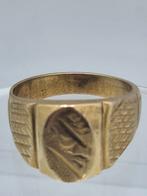 Vergulde zegelring maat 21, Sieraden, Tassen en Uiterlijk, Ringen, Overige materialen, Gebruikt, 20 of groter, Heer