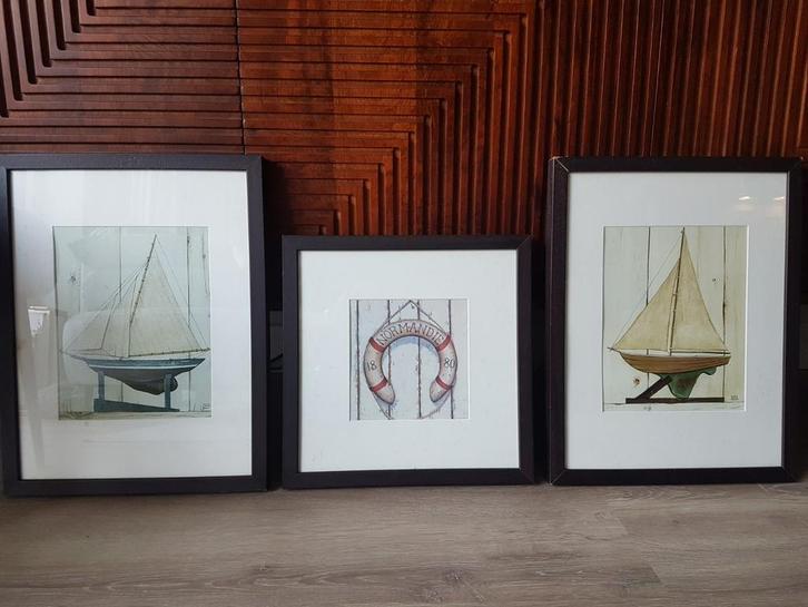 David Carter Brown (Zeilboten) 2x & 1x J.Wiens (Boei)., Antiek en Kunst, Kunst | Litho's en Zeefdrukken, Ophalen of Verzenden