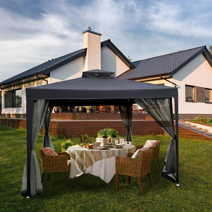 Paviljoen Prieel Partytent 3x3m Incl. Mosquito Net Antraciet, Tuin en Terras, Partytenten, Nieuw, 8 meter of meer, Ophalen of Verzenden