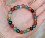 Mooie armband met muli color facet Agaat kralen., Verzenden, Nieuw, Elastiek, Met edelsteen