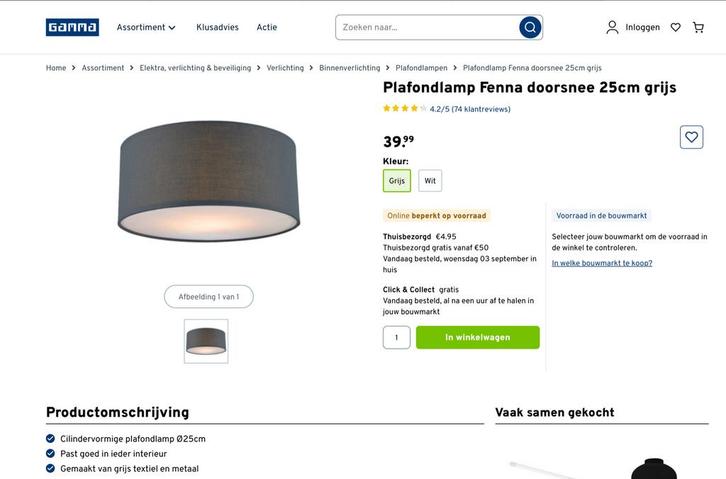 2x Plafondlamp Fenna Gamma Nieuw in Doos, Huis en Inrichting, Lampen | Plafondlampen, Nieuw, Stof, Ophalen